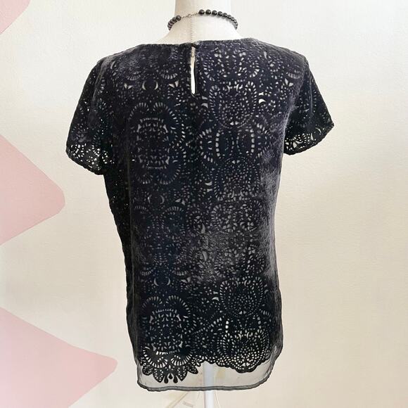 Black Burnout Velvet Mesh Top Oversized Grunge Witchy Gothic Whimsigoth Small - Picture 3 of 7